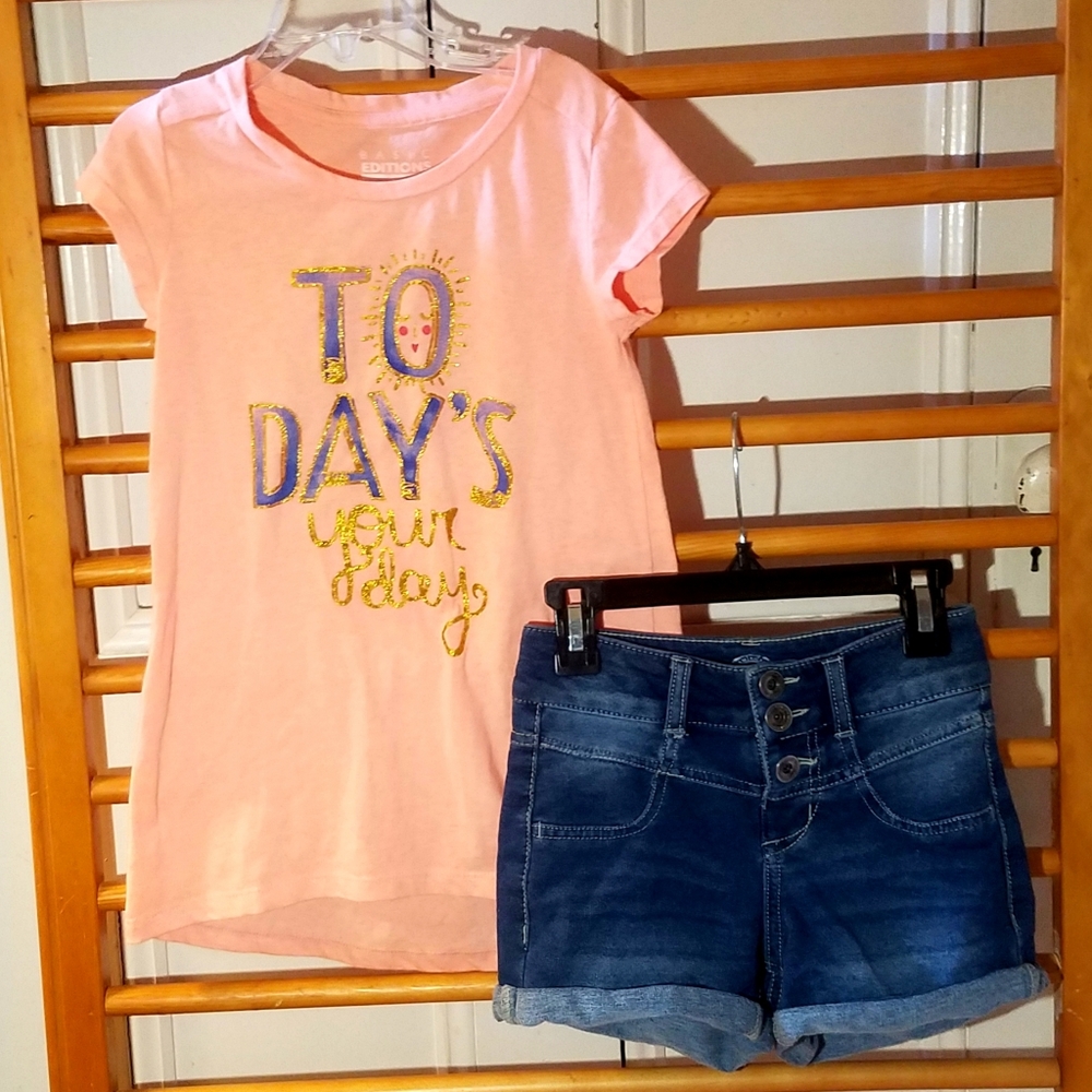 Outfit bundle- Sparkle Peach Top Jegging Shorts 8
